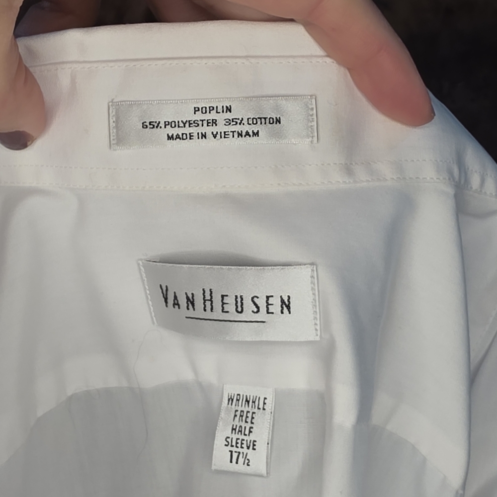 Van Heusen Mens Dress Shirt Short Or Half Sleeve White 17.5 - Picture 3 of 4